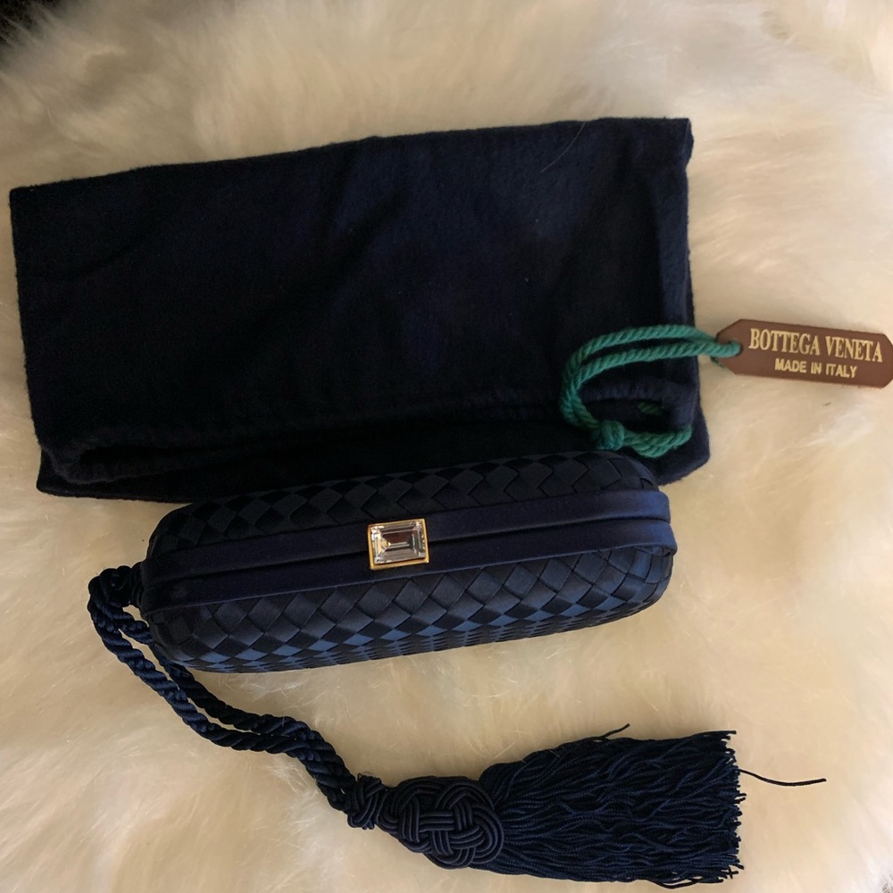 Vintage Bottega Venata Intrecciato Box  Clutch with dust bag and mirror